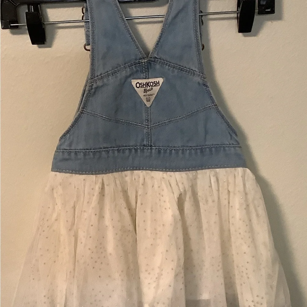 Osh kosh Bgosh little toddler girls 2T‎ blue denim ivory tulle tutu jumper dress